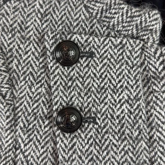 Zara Gray Tweed Wool Blend Button Military Zip Front Flared Peacoat Jacket small - Picture 3 of 8